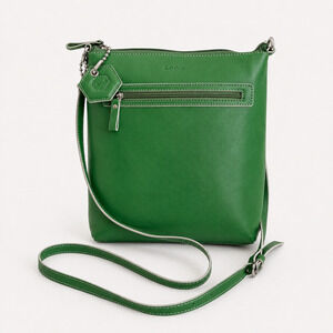 Lodis Green Leather Crossbody Bag White Stitch Y2K Minimal Shoulder Purse